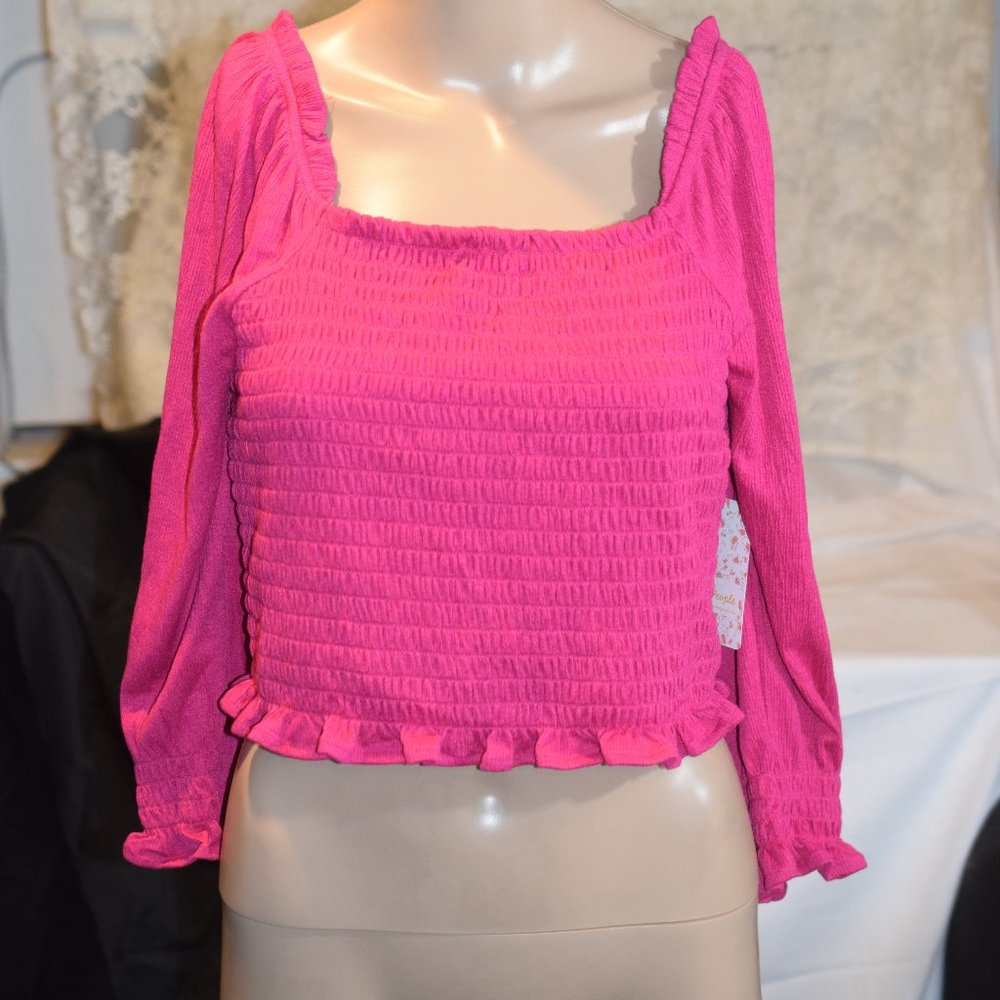 Free People Pink Long Sleeve Blouse